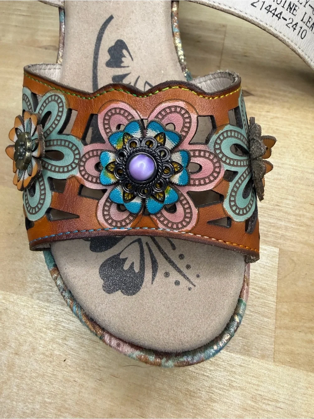 L'ATISTE Floral Embellished‎ Tan Wedge Sandals Boho